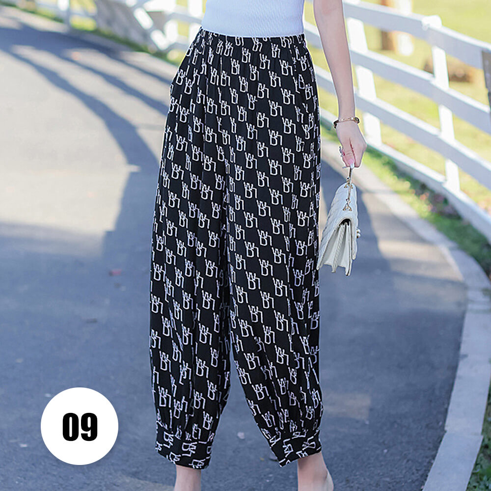 Women’s Harem Pants Boho Print Cropped Trousers Summer Casual Loose Baggy Pants with Pockets