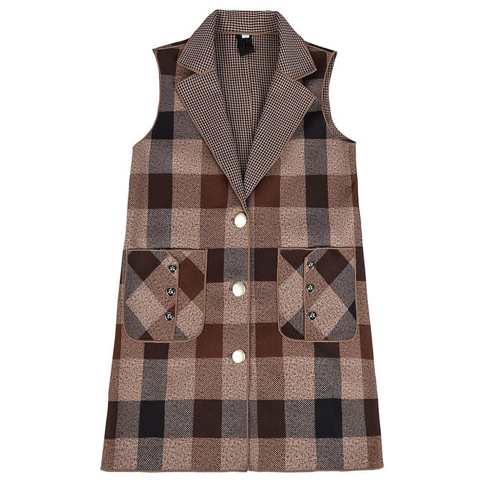 Women's Sleeveless Vest Casual Lapel Plaid Blazer Jacket