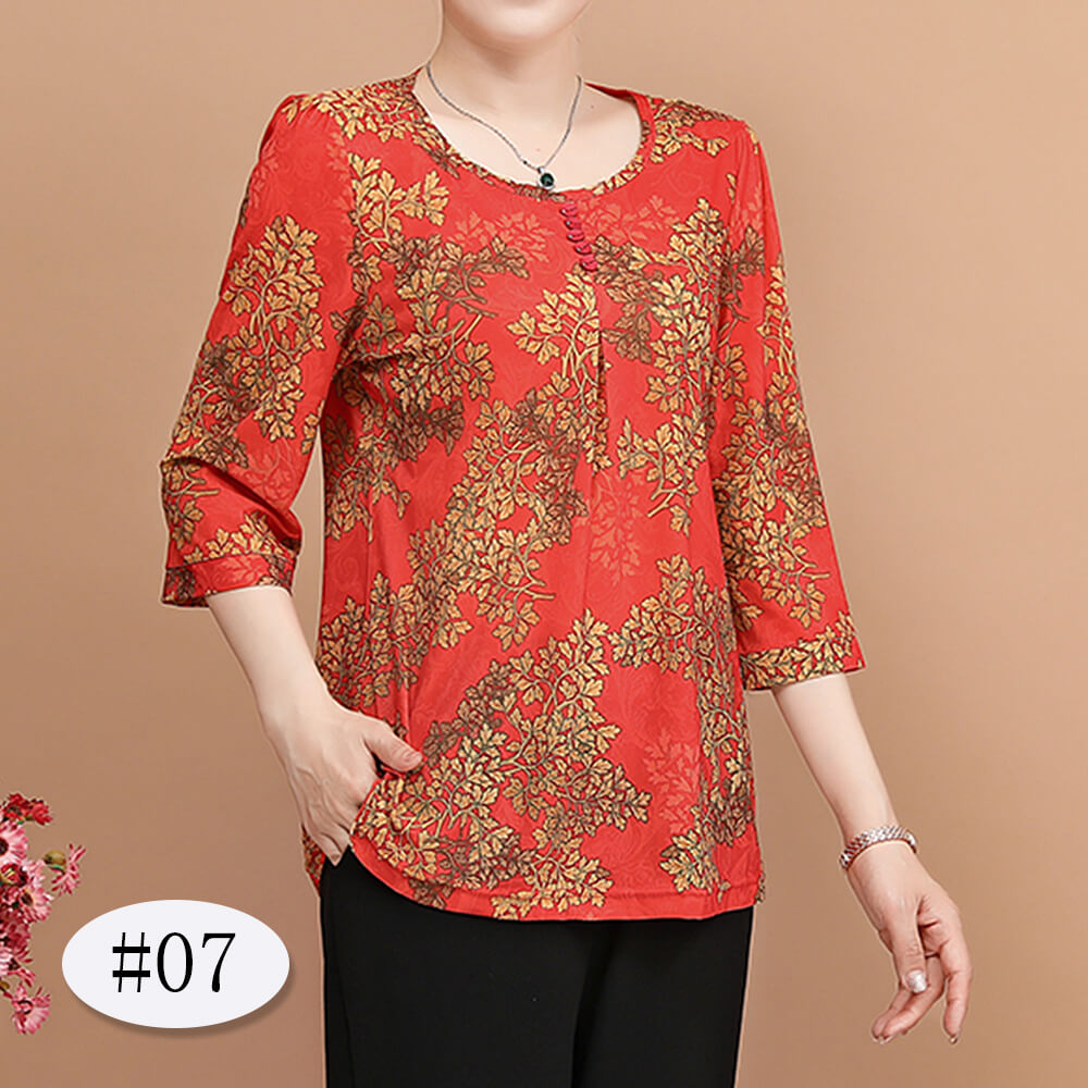 Women's 3/4 Sleeve Casual Print Tops Tunic Blouse Shirt