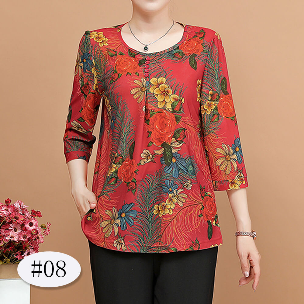 Women's 3/4 Sleeve Casual Print Tops Tunic Blouse Shirt