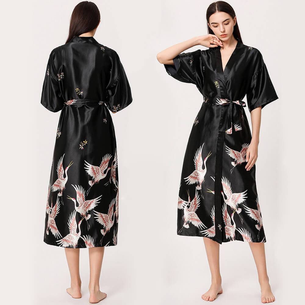 2 PCS Japanese kimono Style Satin Night Robe Suit