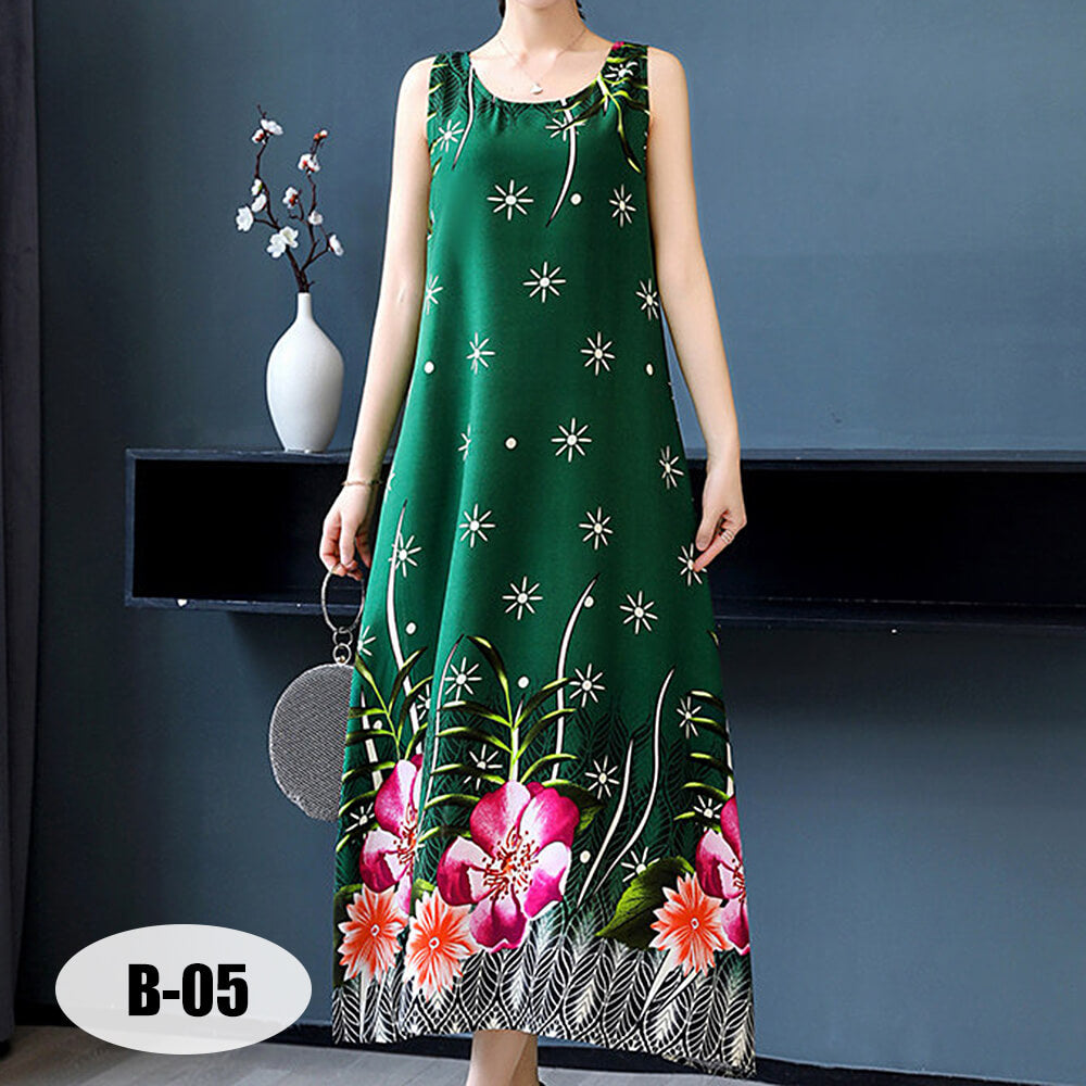 Women's Summer Casual Sleeveless Dresses Print Flowy Beach Boho Long Dress